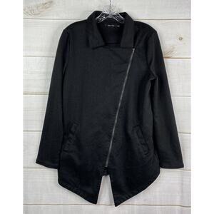 Doe & Rae Cardigan Womens M Black Full Zip Asymmetrical Stretch Long Sleeve